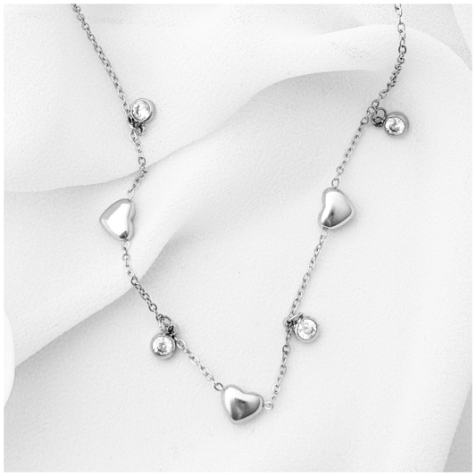 GARGANTILLA CORAZONES CIRCONIAS ACERO