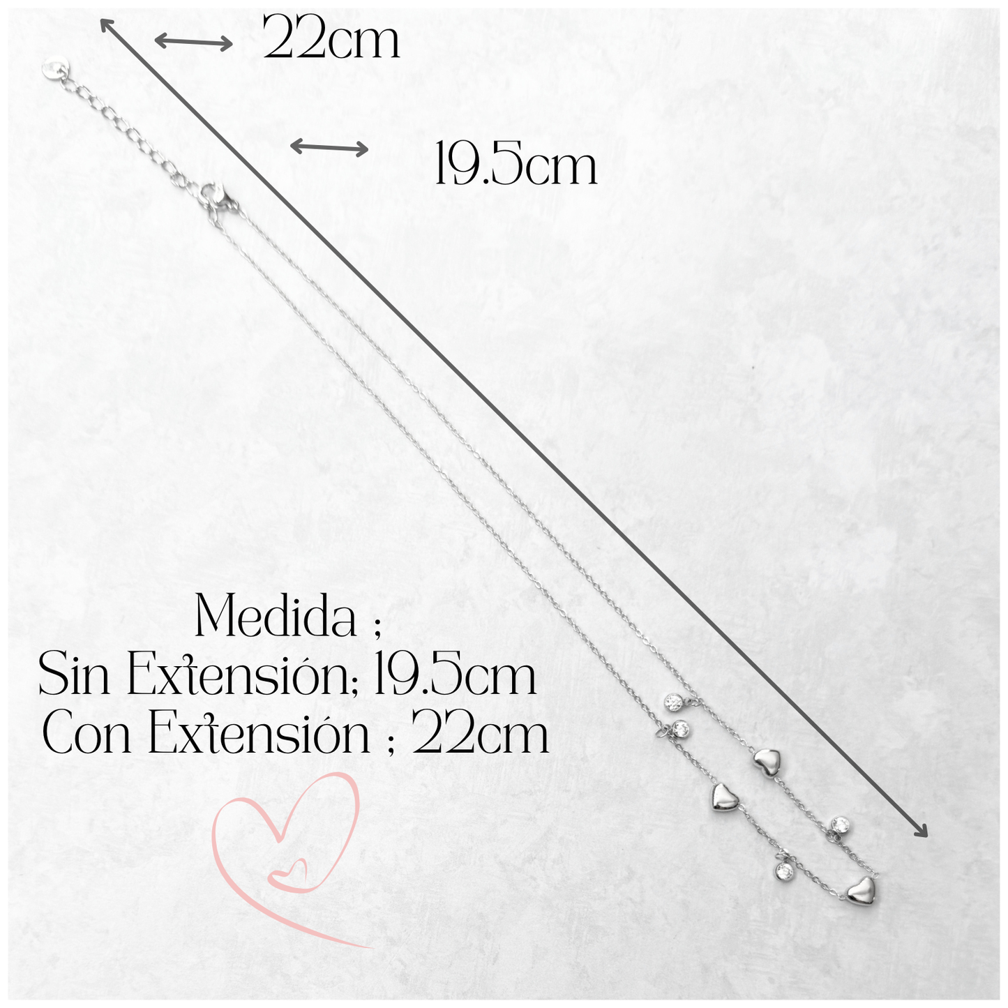GARGANTILLA CORAZONES CIRCONIAS ACERO