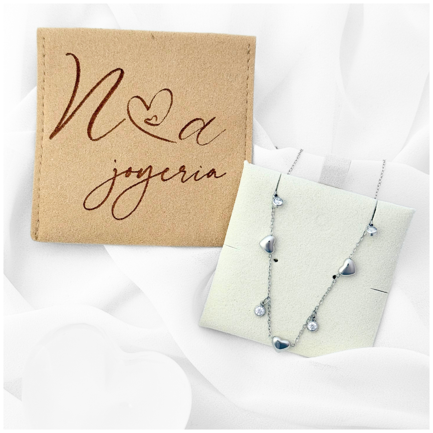 GARGANTILLA CORAZONES CIRCONIAS ACERO