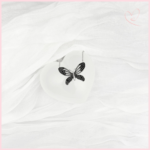 CADENA CON DIJE DE MARIPOSA CIRCONIA BLANCA Y NEGRA PLATA .925 RODIO