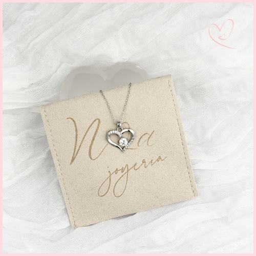CADENA Y DIJE CORAZON CIRCONIAS PLATA .925 RODIO