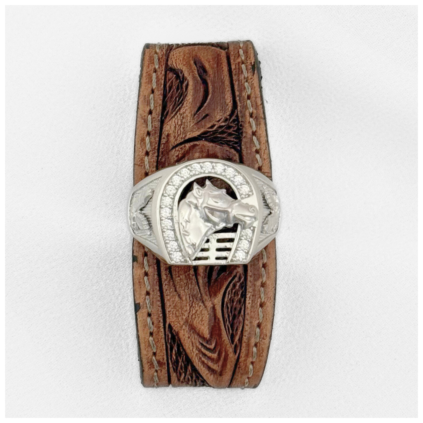 ANILLO HERRADURA CABALLO CIRCONIAS PLATA .925 RODIO