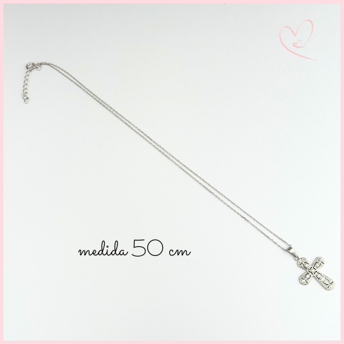 CADENA CON CRUZ CALADA CON CIRCONIA PLATA .925 RODIO