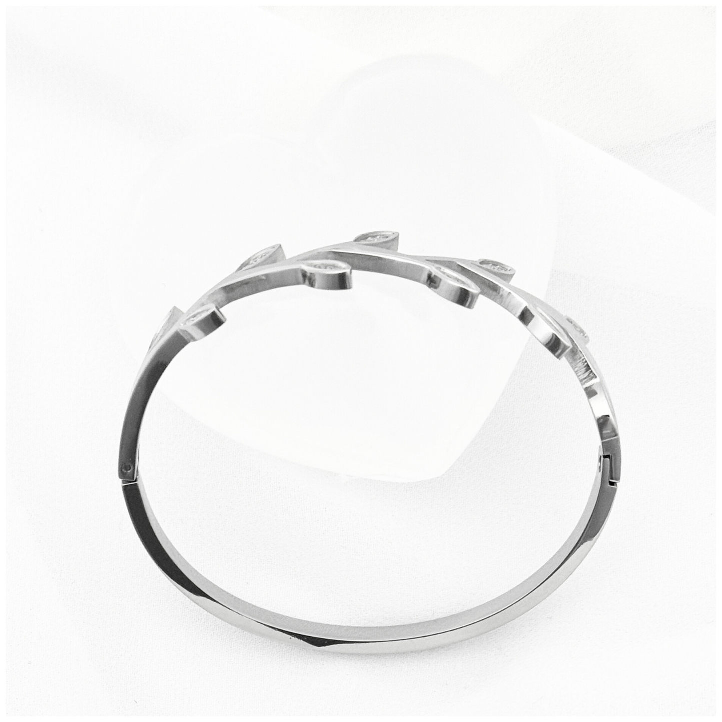 PULSERA ARO HOJAS CIRCONIAS ACERO