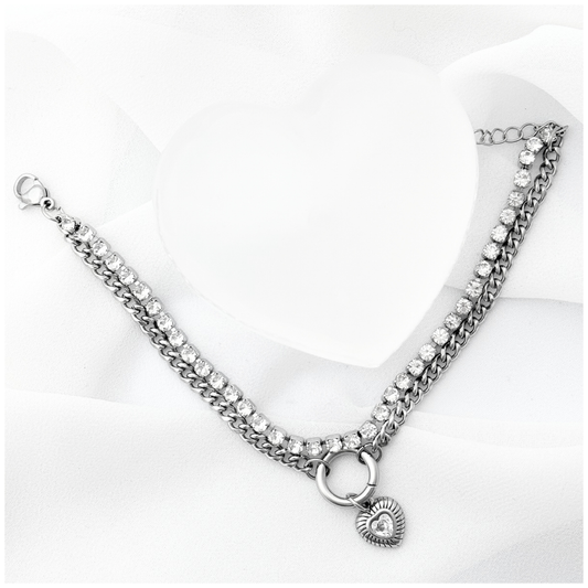 PULSERA CORAZON CIRCONIA CADENA ACERO