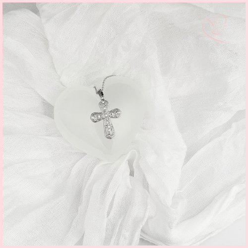 CADENA CON CRUZ CALADA CON CIRCONIA PLATA .925 RODIO
