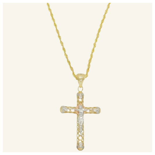COLLAR TORSAL DIJE CRISTO CRUZ  CALADA ORO 10K