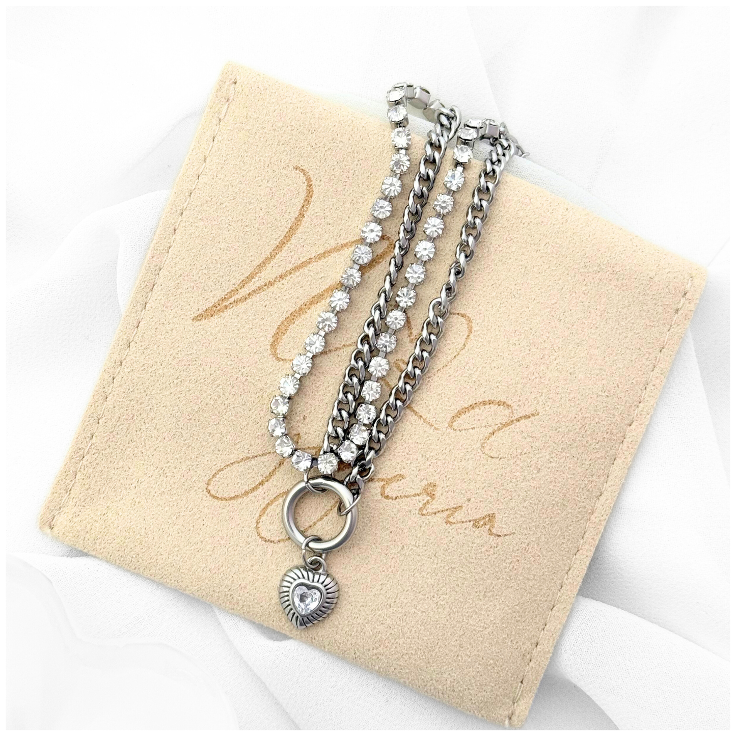 PULSERA CORAZON CIRCONIA CADENA ACERO