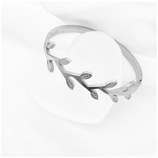 PULSERA ARO HOJAS CIRCONIAS ACERO