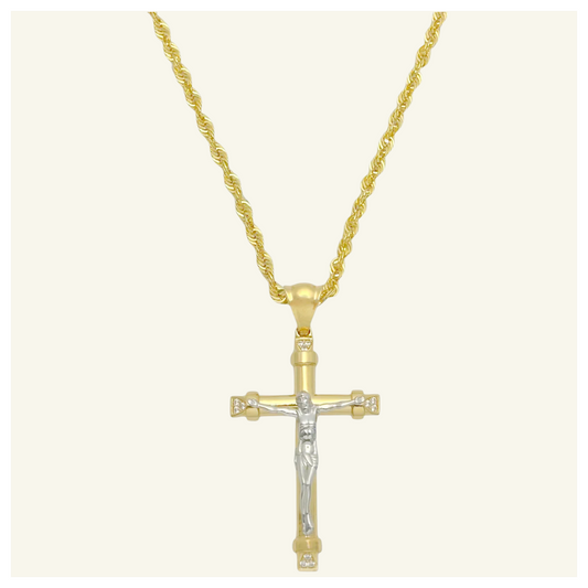 COLLAR TORSAL DIJE CRISTO PUNTA ZIRCONIA ORO 10K