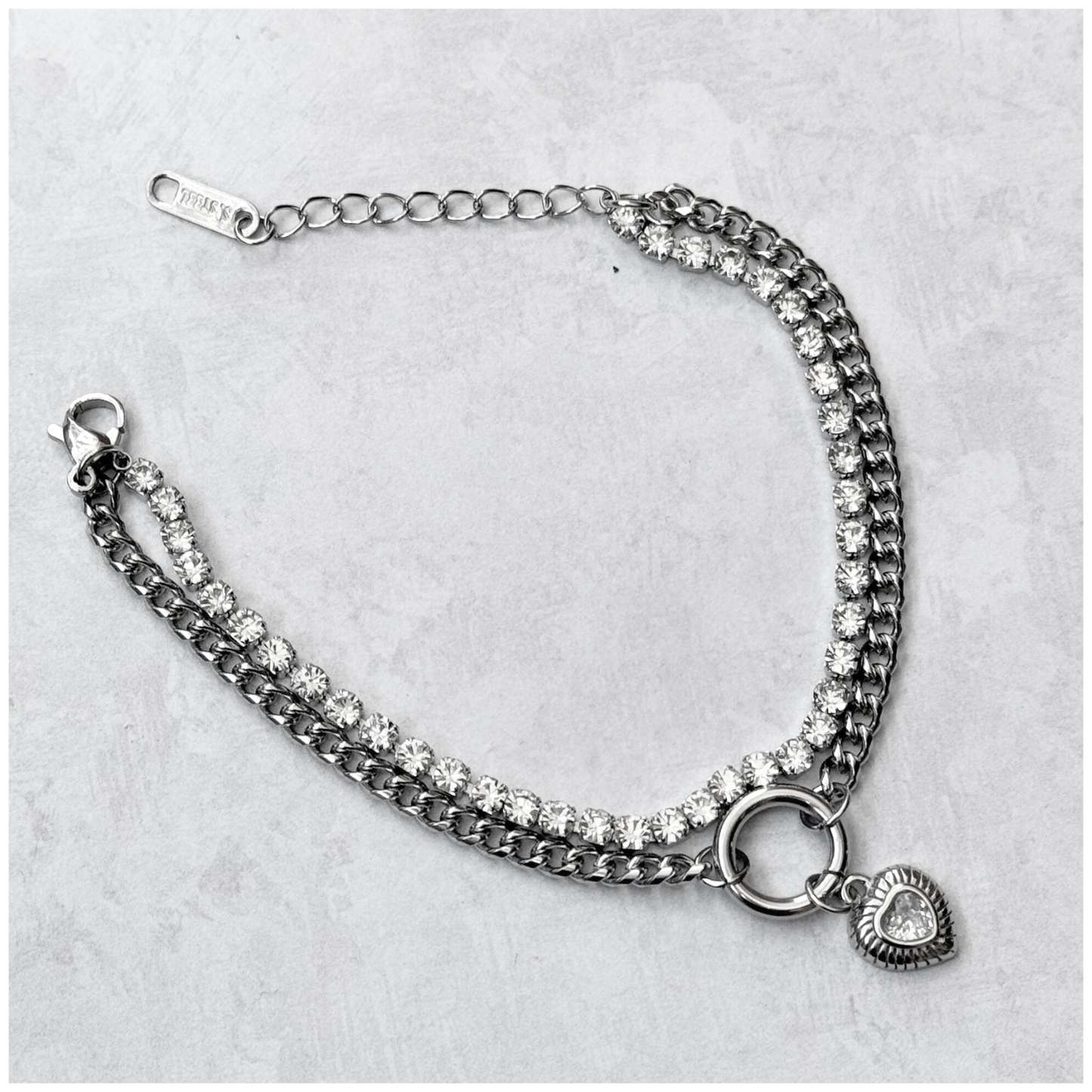 PULSERA CORAZON CIRCONIA CADENA ACERO