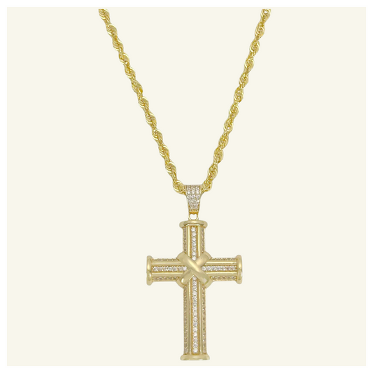 COLLAR TORSAL CRUZ MANTO ZIRCONIA ORO 10K