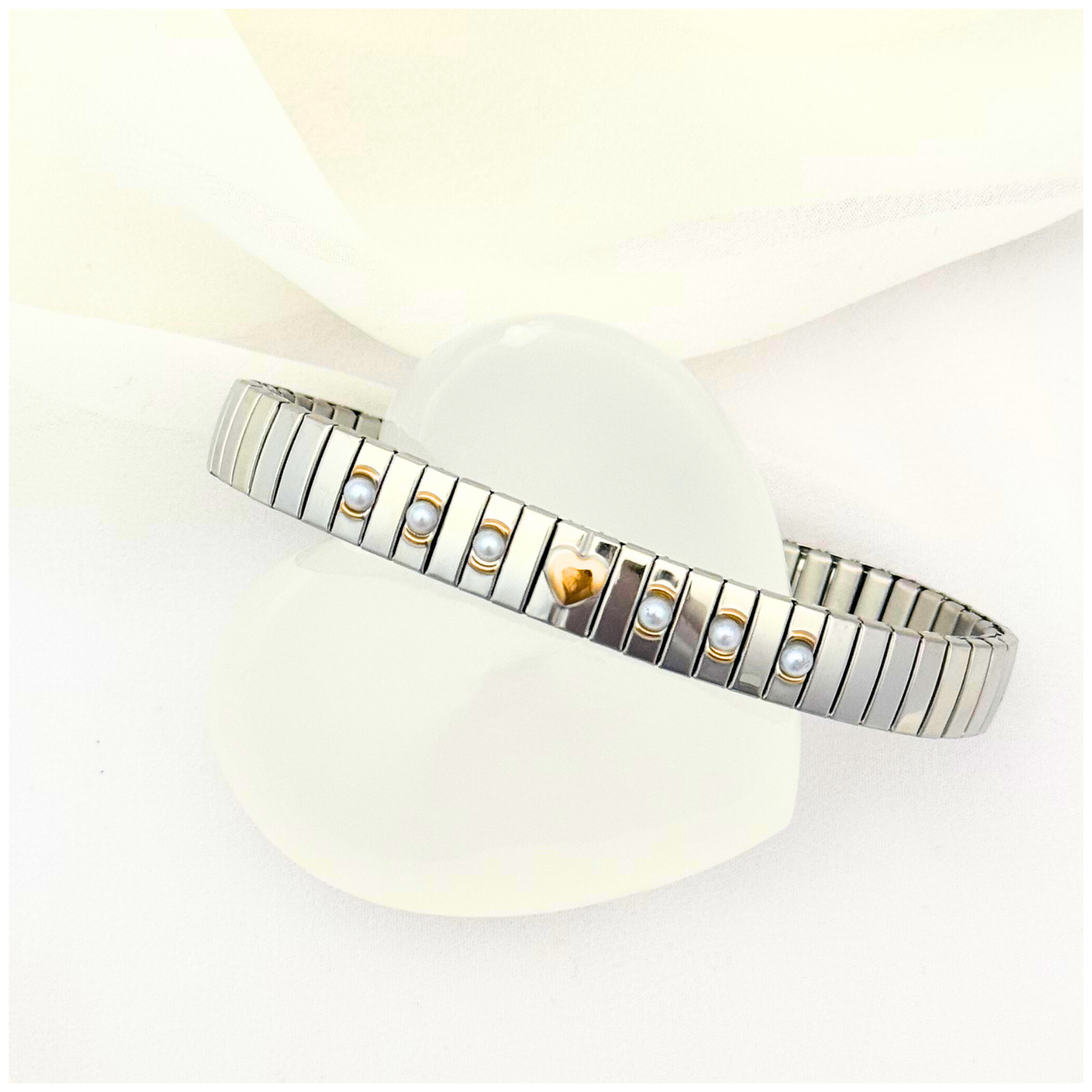 PULSERA CORAZON PERLA ACERO