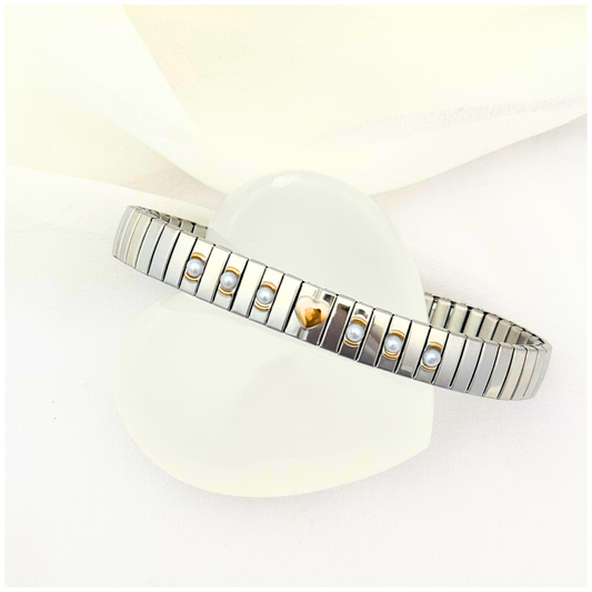PULSERA CORAZON PERLA ACERO