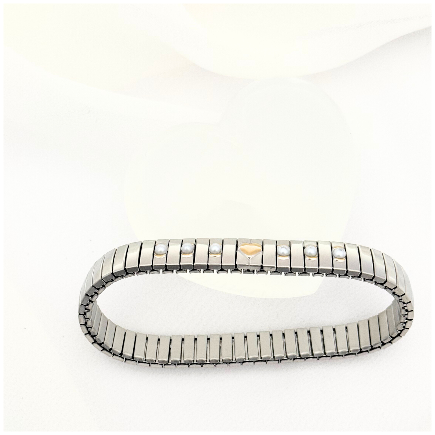 PULSERA CORAZON PERLA ACERO