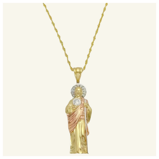 COLLAR TORSAL DIJE SAN JUDAS TADEO MANTO R ORO 10K