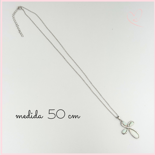 CADENA CRUZ CON CIRCONIA Y OPALO S PLATA .925 RODIO