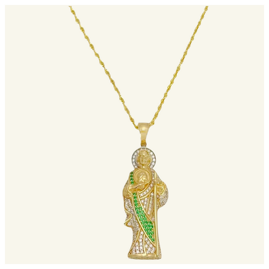 COLLAR TORSAL DIJE SAN JUDAS TADEO ZIRCONIA D  ORO 10K