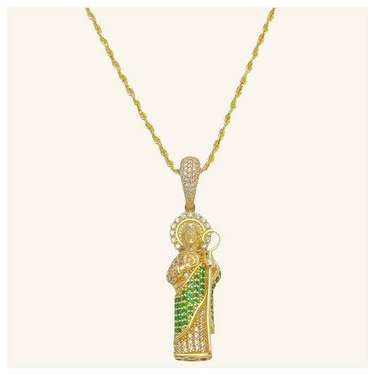 COLLAR TORSAL DIJE SAN JUDAS TADEO ASA ZIRCONIA  ORO 10K