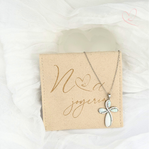 CADENA CRUZ CON CIRCONIA Y OPALO S PLATA .925 RODIO
