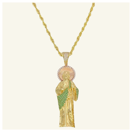 COLLAR  TORSAL  DIJE SAN JUDAS TADEO CORONA DIAMANTADA ORO 10K
