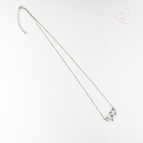CADENA DIJE DOS CORAZONES LISOS CON CIRCONIA PLATA .925 RODIO