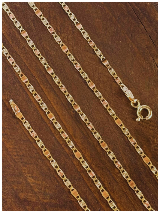 10K GOLD TRI-COLOR DIAMOND CUT CHAIN 
