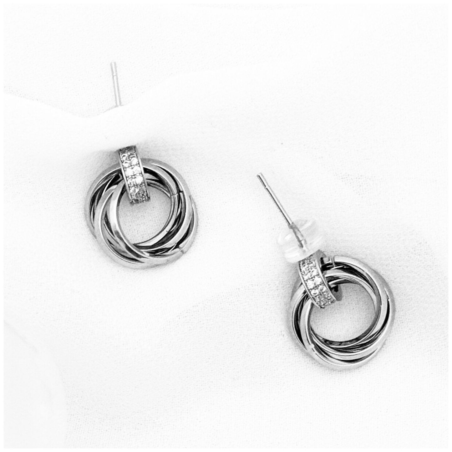 ARETE AROS CON CIRCONIA BLANCO CHAPA