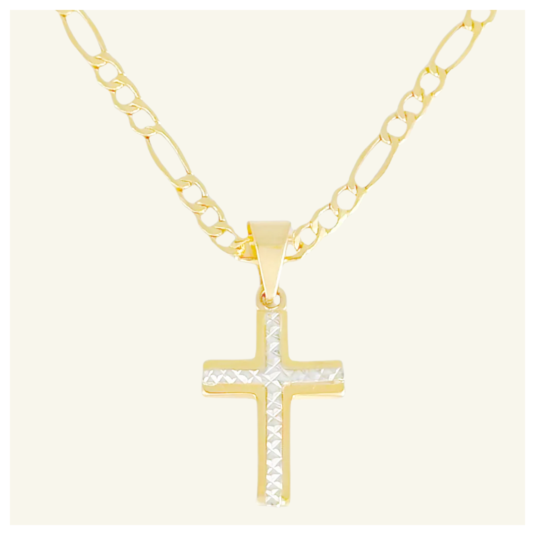 COLLAR FIGARO CRUZ DIAMANTADA ORO 14K