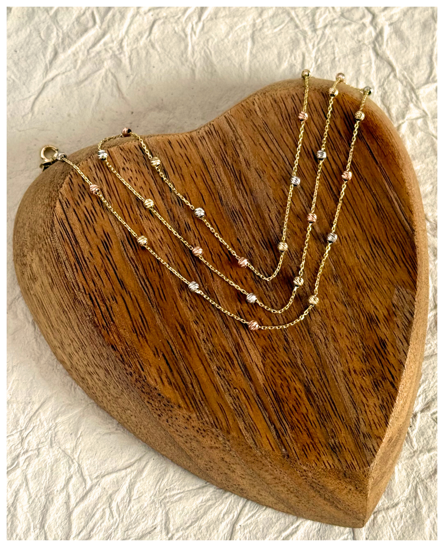 10K GOLD CUT BALL TRI-COLOR CHAIN 