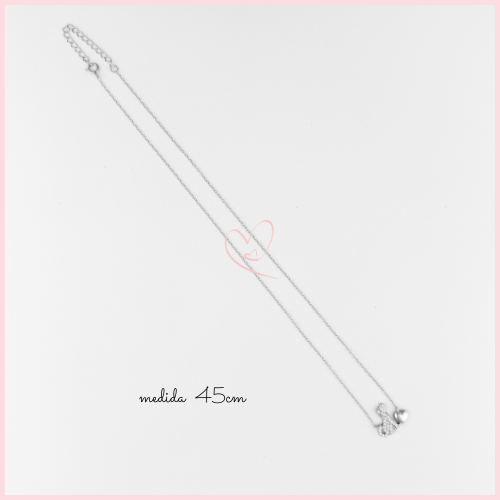 CADENA CON DIJE PERRITO CON CIRCONIA CON CORAZON  LISO  PLATA .925 RODIO