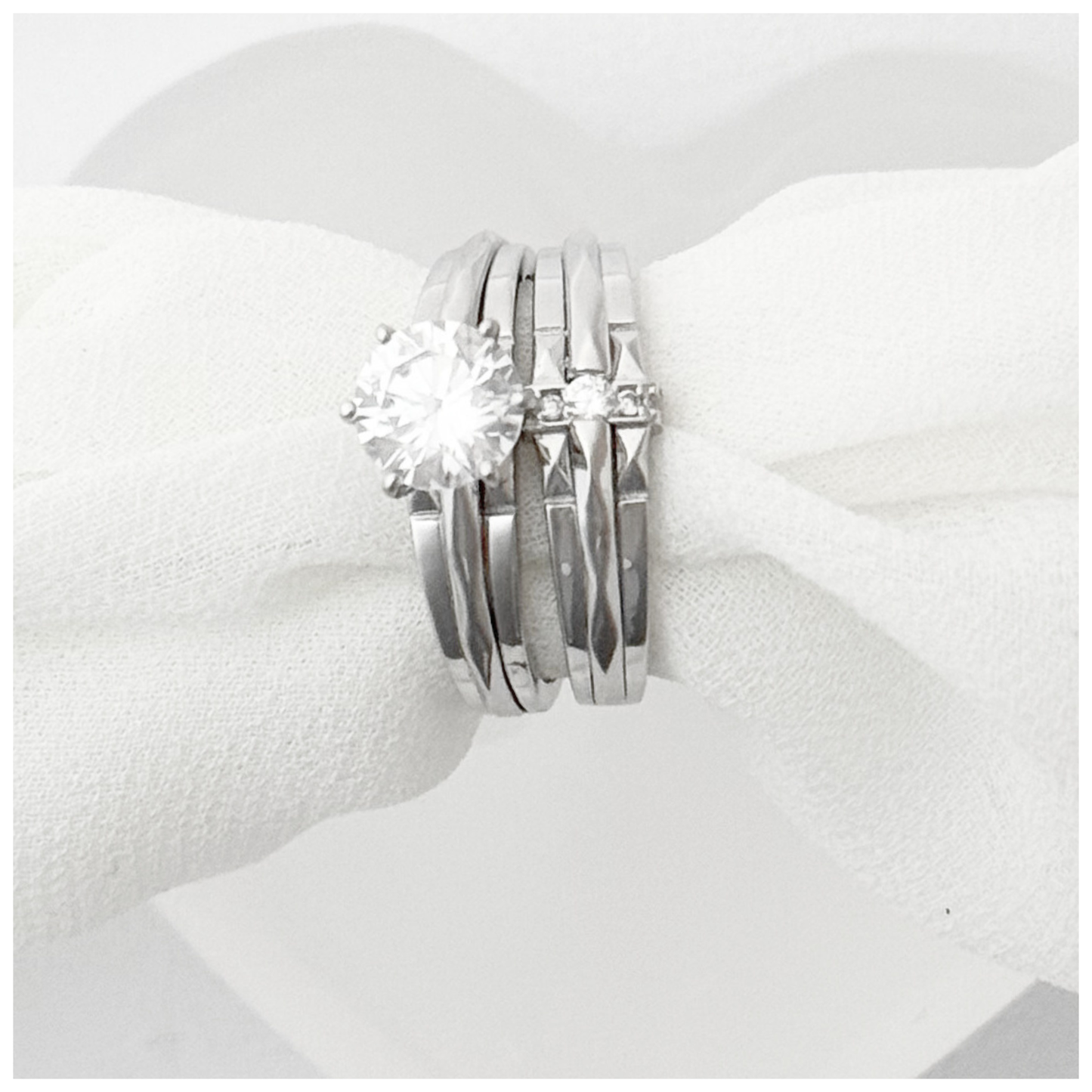 ANILLO SOLITARIO DOBLE PLATA .925 RODIO