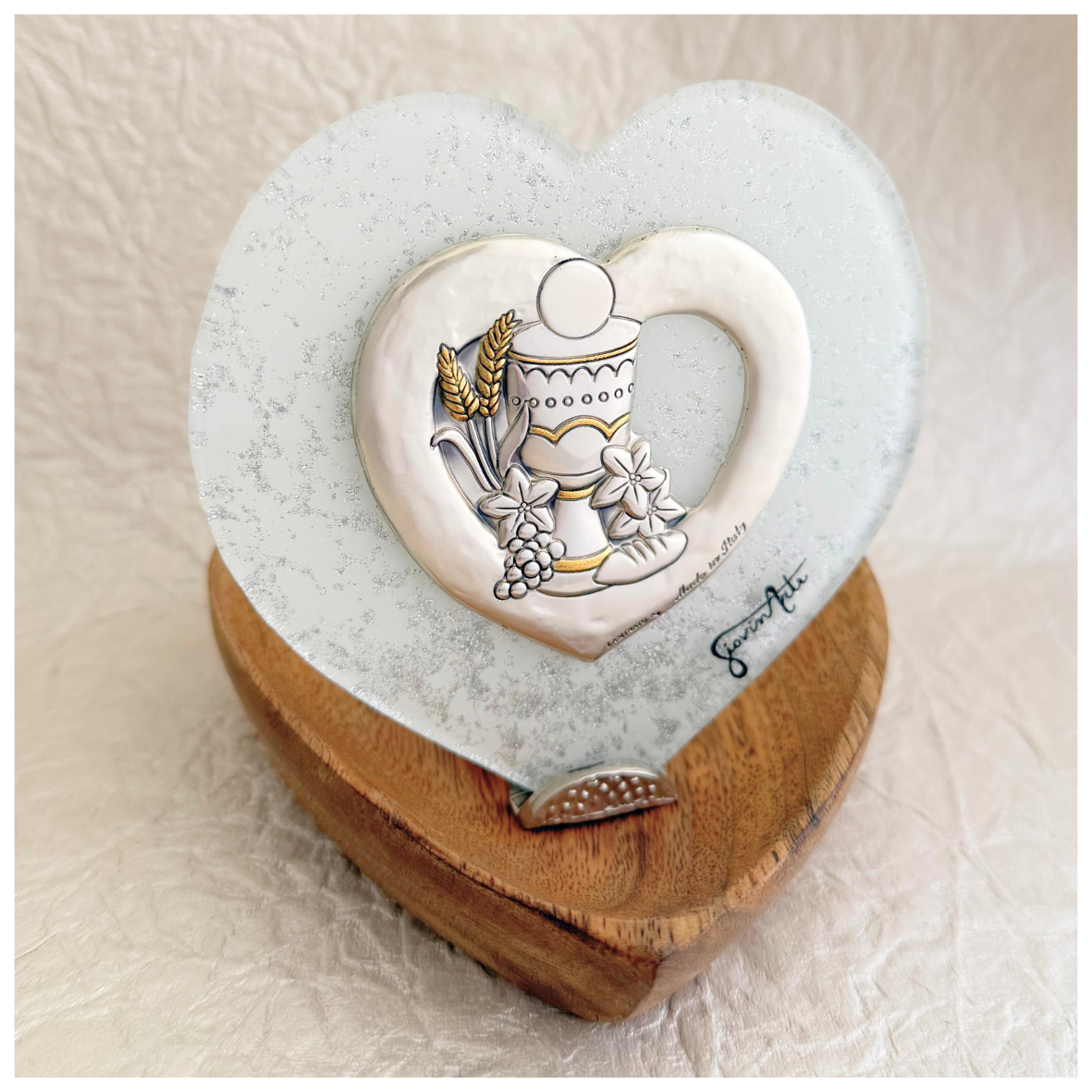 CORAZON PRIMERA COMUNION EN MURANO Y PLATA