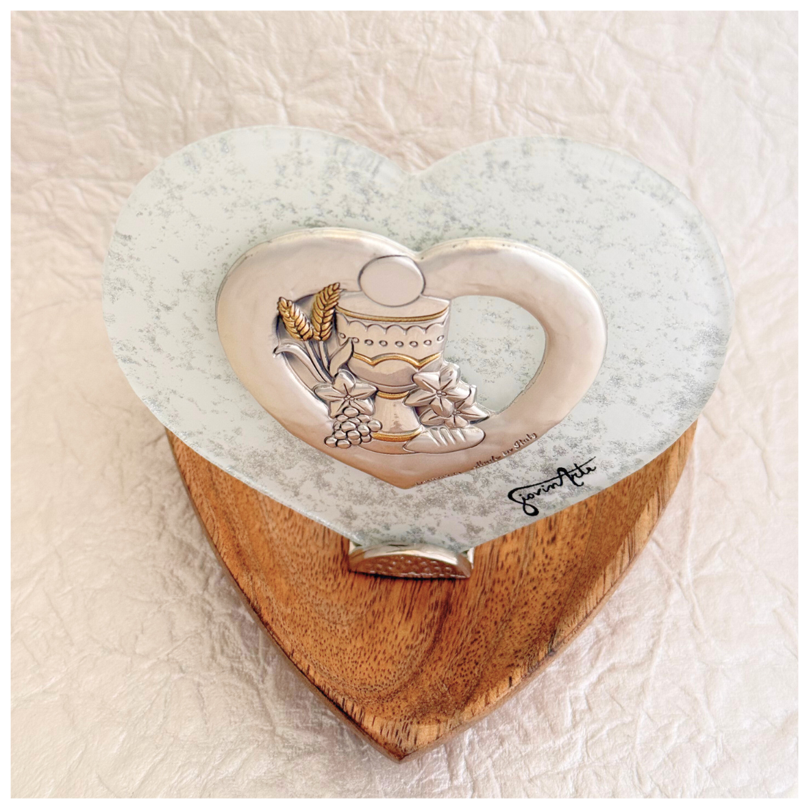 CORAZON PRIMERA COMUNION EN MURANO Y PLATA