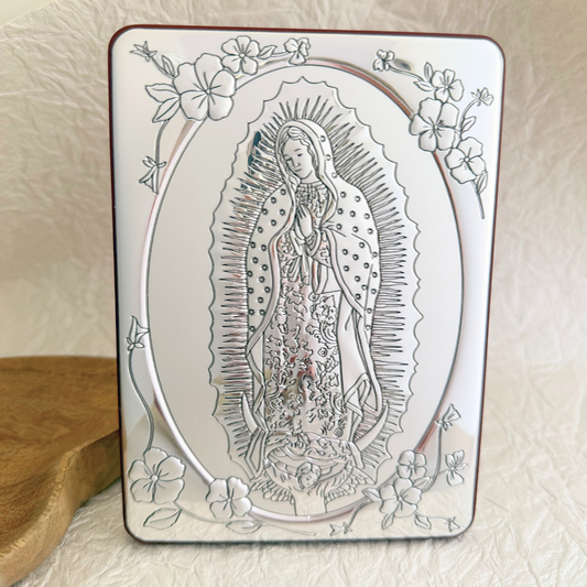 RETABLO GRANDE  VIRGEN DE GUADALUPE FLORES PLATA