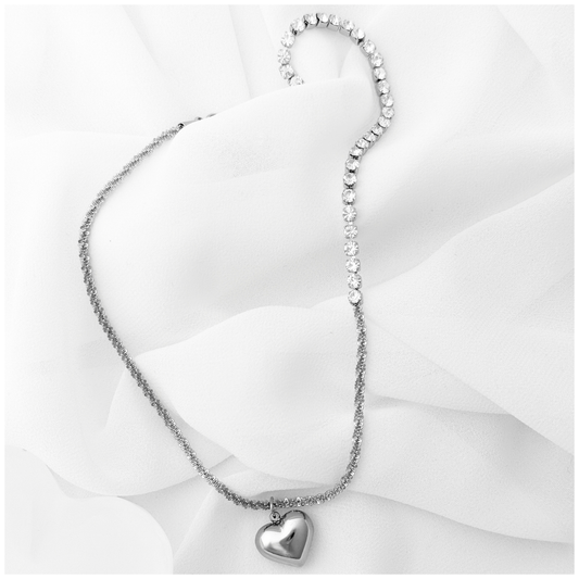 GARGANTILLA CORAZON CIRCONIA Y CADENA ACERO