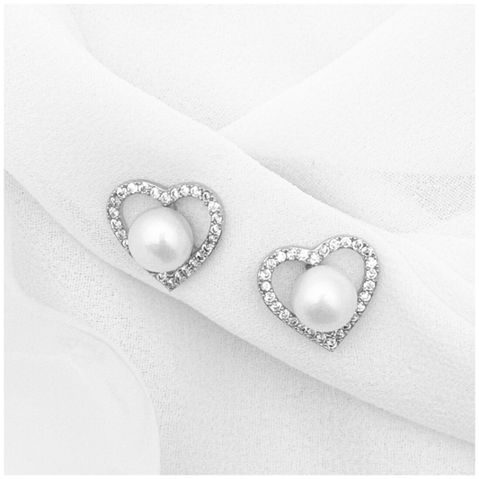 ARETE CORAZON PERLA CIRCONIAS ORO LAMINADO