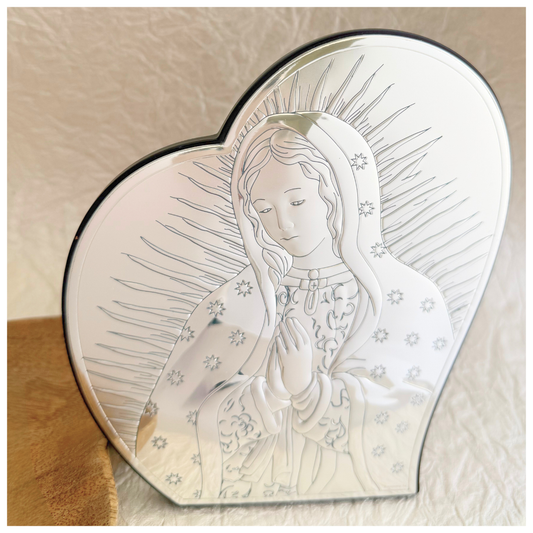 RETABLO CORAZON VIRGEN DE GUADALUPE  PLATA .925