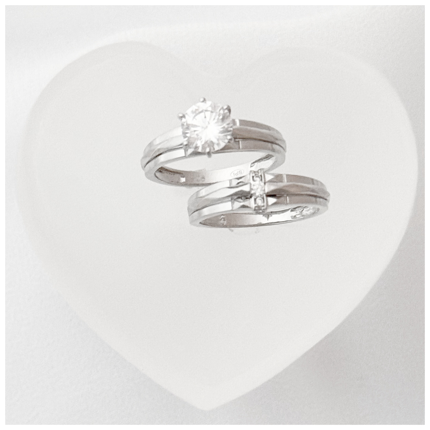 ANILLO SOLITARIO DOBLE PLATA .925 RODIO