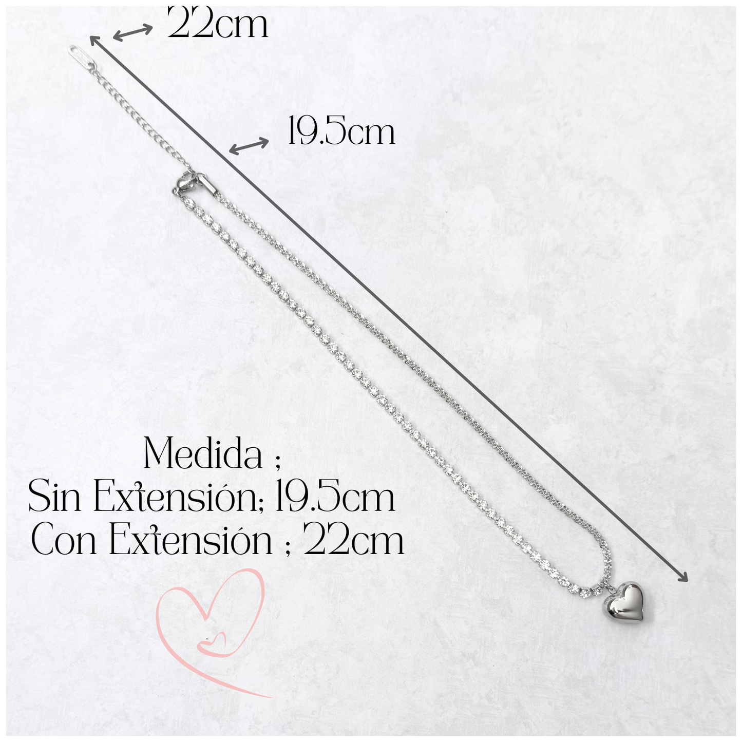 GARGANTILLA CORAZON CIRCONIA Y CADENA ACERO