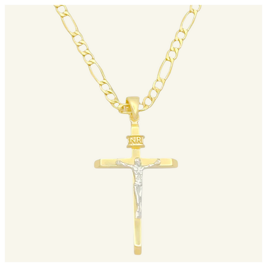 COLLAR FIGARO CRISTO ORO BLANCO CRUZ LISA ORO 14K