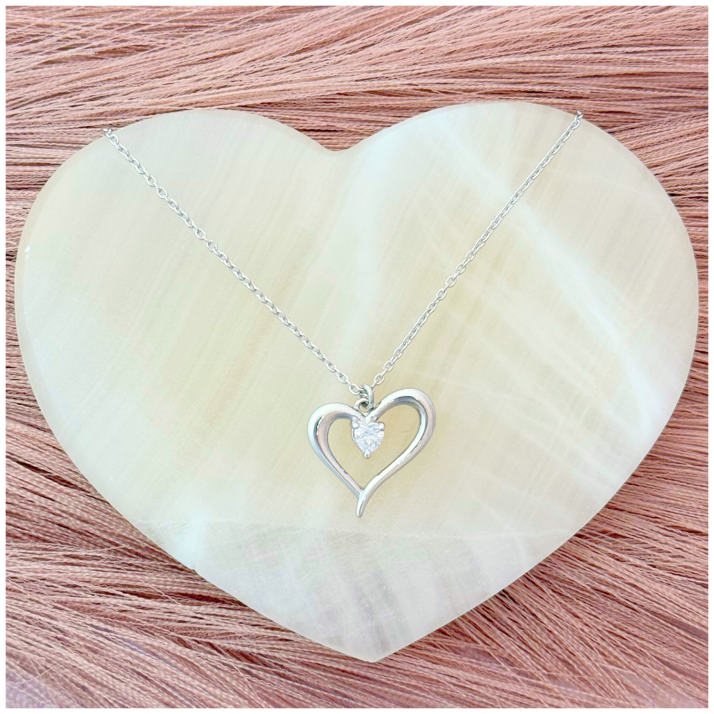 CADENA Y DIJE  CORAZON LISO CIRCONIA CORAZON PLATA.925