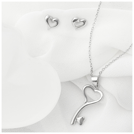 SET DIJE LLAVE CORAZON LISO BROQUEL CORAZON LISO PLATA .925 RODIO