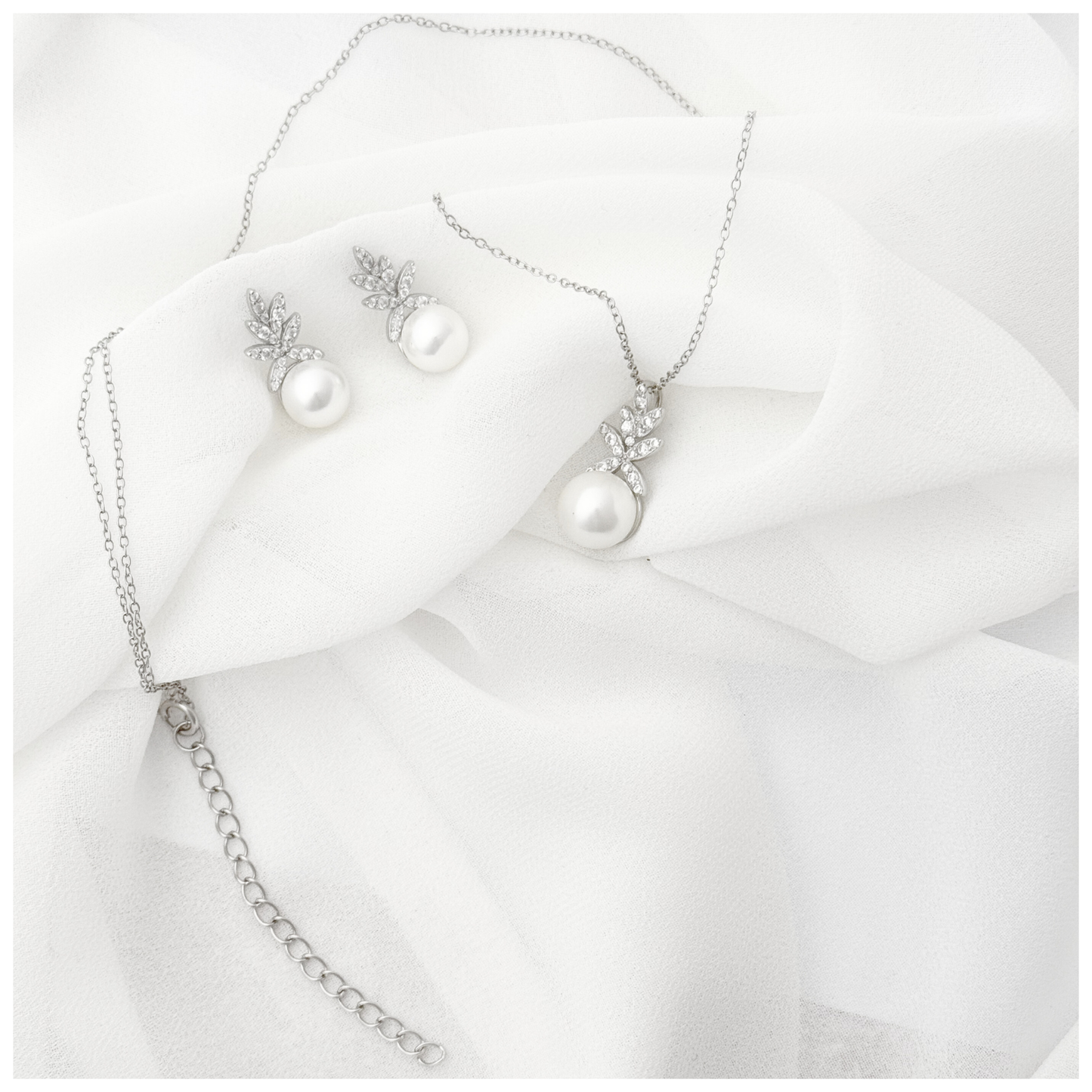 SET DE  PERLA Y CIRCONIAS PLATA .925 RODIO