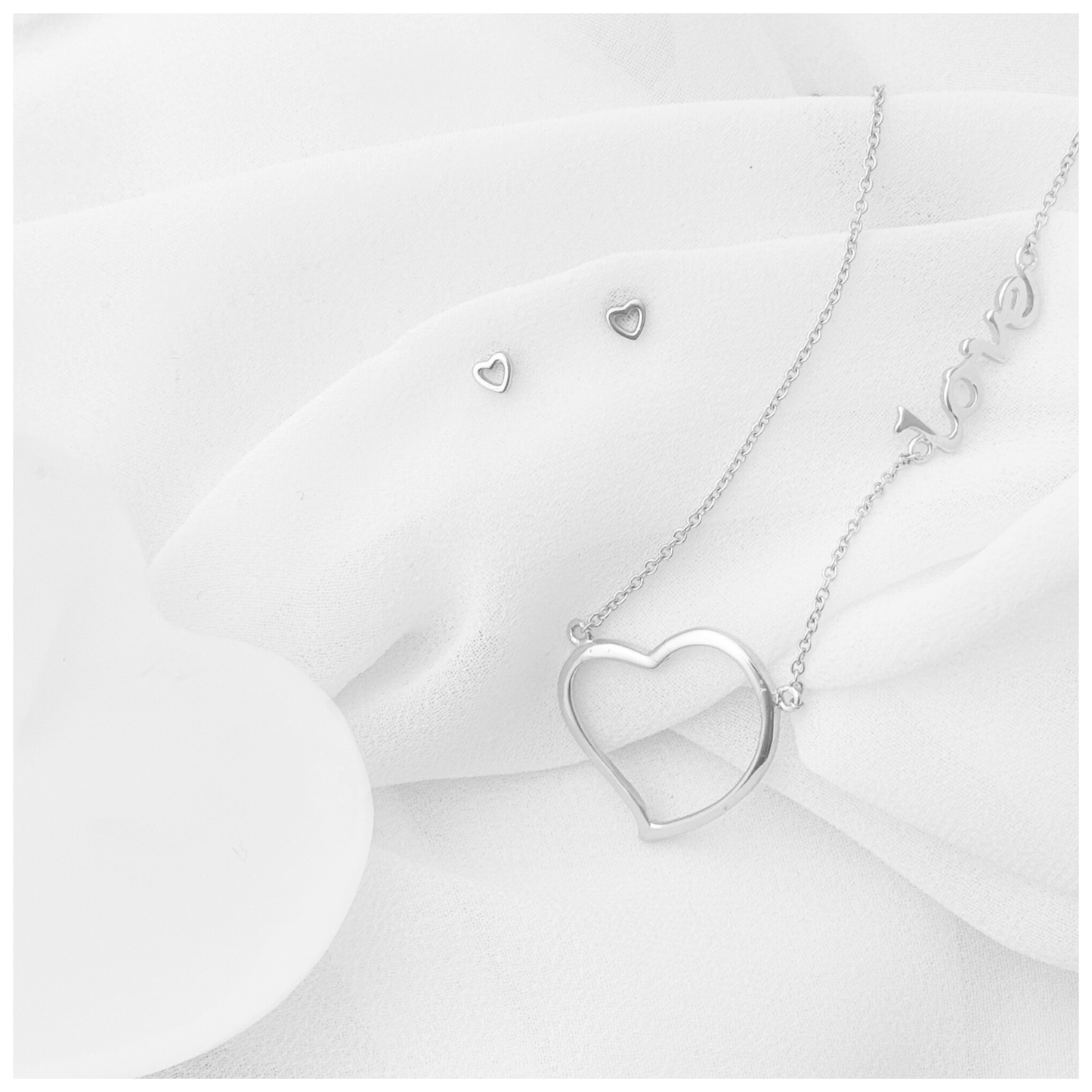 SET DIJE CORAZON LISO LOVE PLATA .925 RODIO