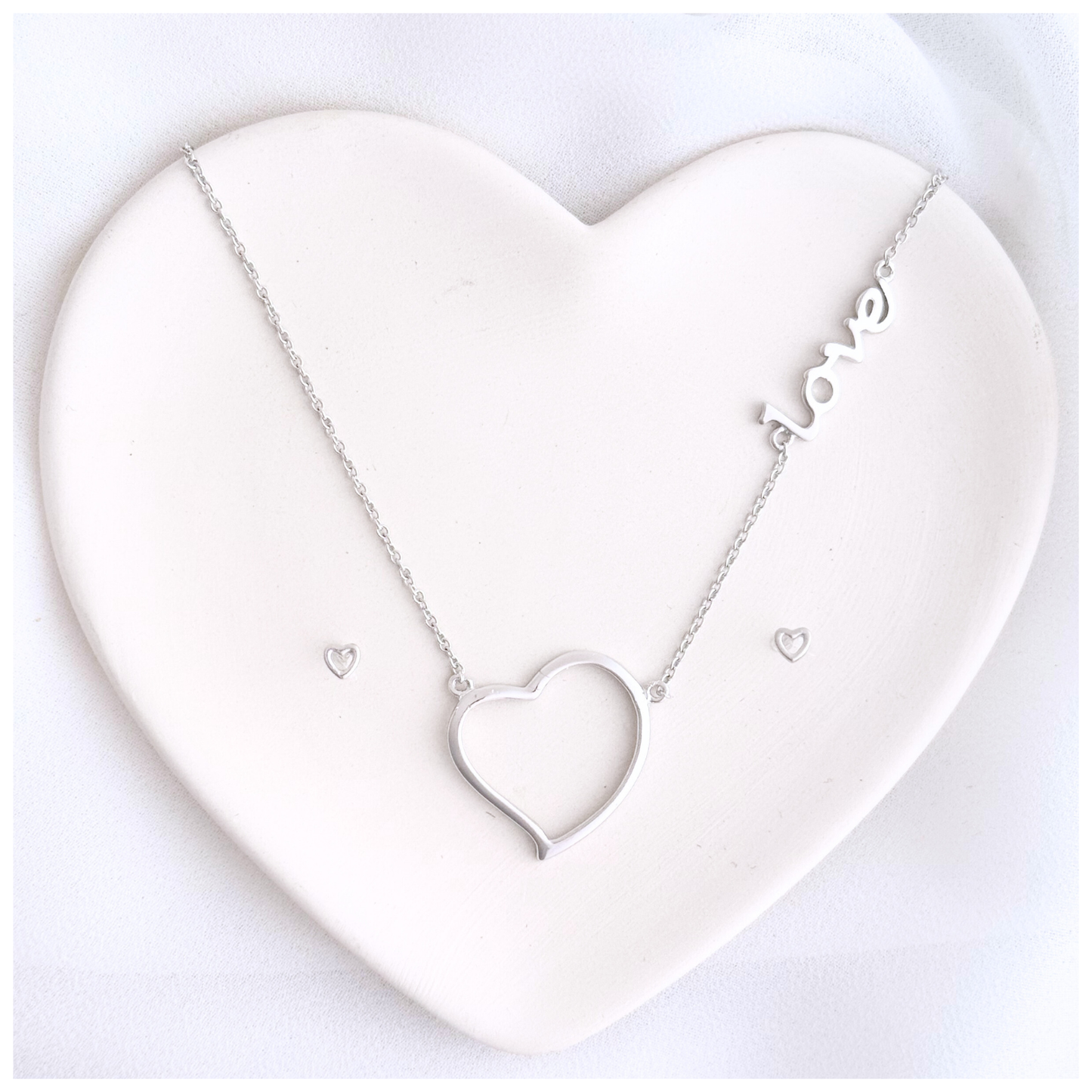 SET DIJE CORAZON LISO LOVE PLATA .925 RODIO