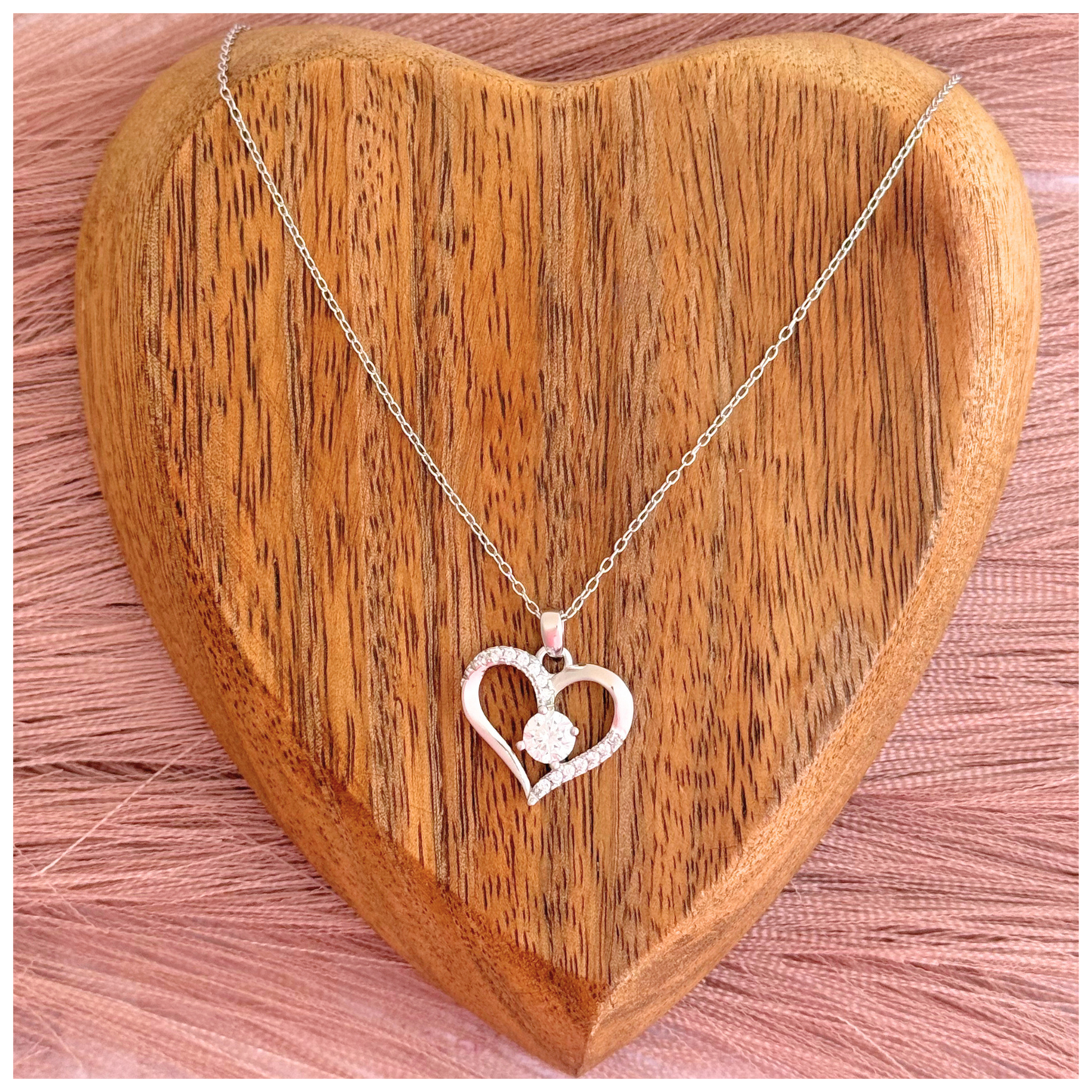 CADENA Y DIJE CORAZON CIRCONIAS PLATA .925 RODIO