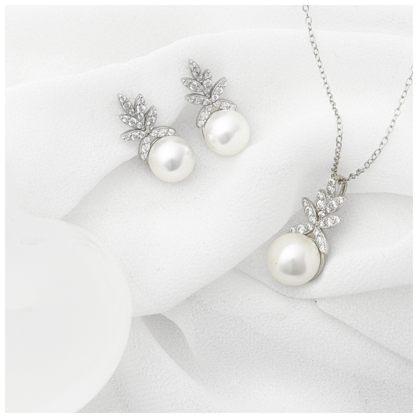 SET DE  PERLA Y CIRCONIAS PLATA .925 RODIO