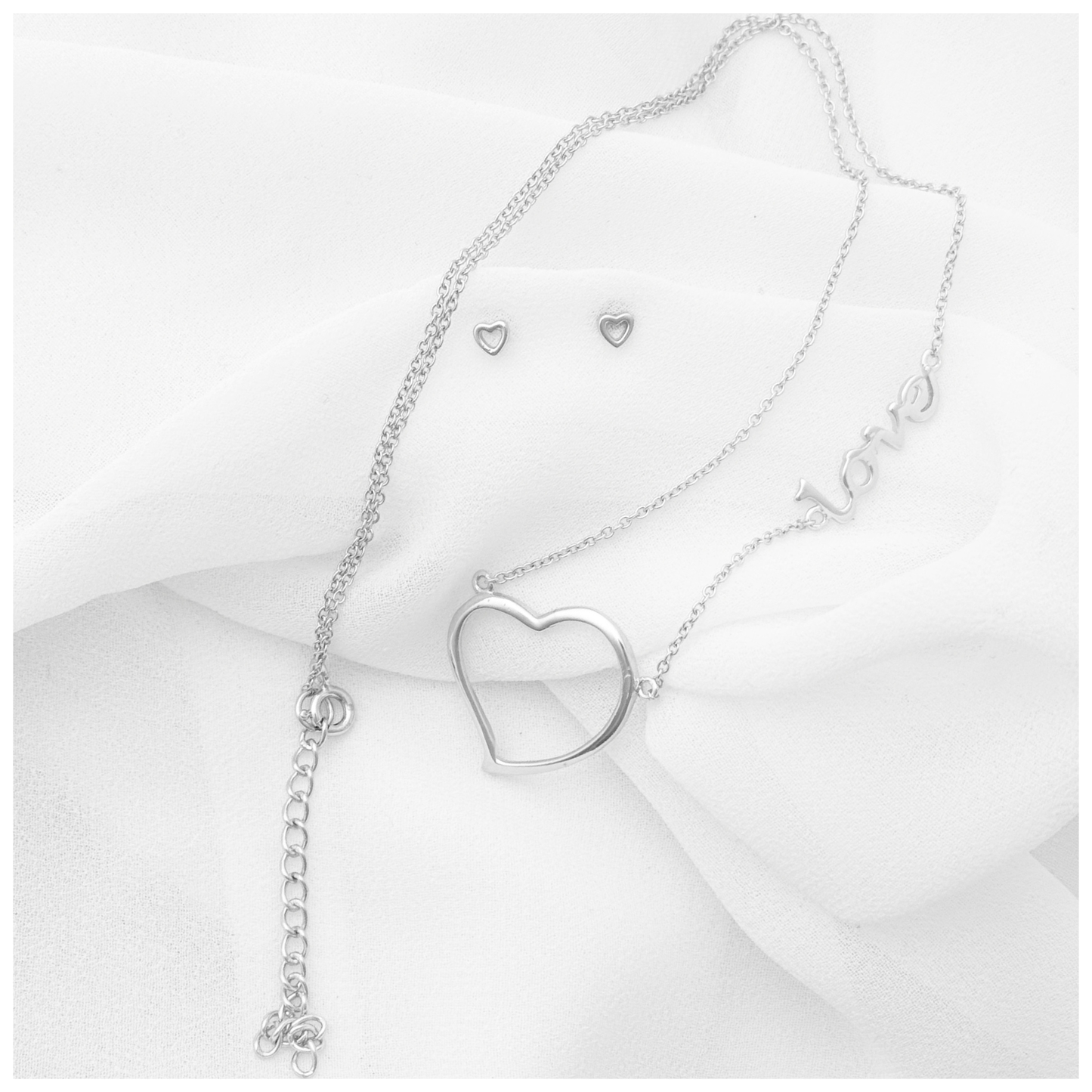 SET DIJE CORAZON LISO LOVE PLATA .925 RODIO