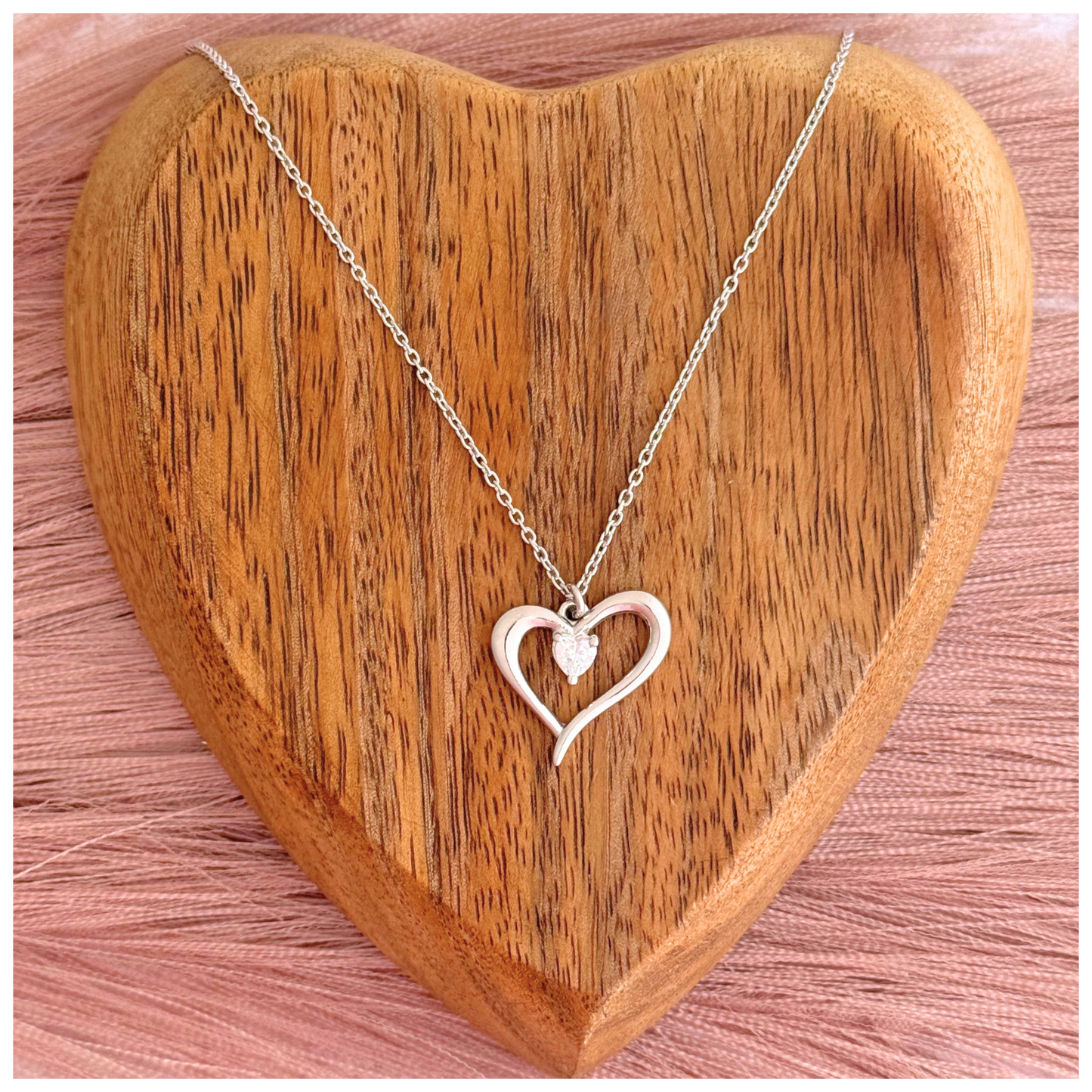 CADENA Y DIJE  CORAZON LISO CIRCONIA CORAZON PLATA.925